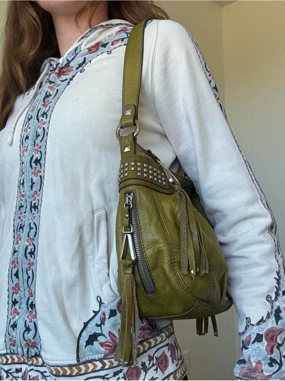 B makowsky vintage rare green leather bag with studs and fringe - Picture 4 of 8